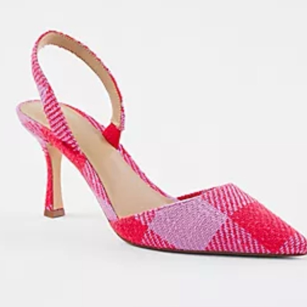 Ann Taylor Pink and Purple Plaid Slingback Heels